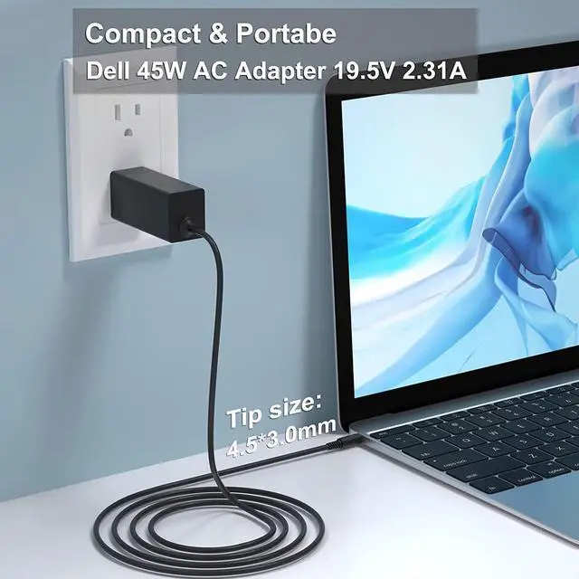 Alt view image 2 of 7 - 45W Laptop Charger for Dell Inspiron 5410 5415 5418 5510 5515 5518, Dell Vostro 3401 3405 3501 5415 5515 Laptop Power Supply (UL Listed, Foldplug)