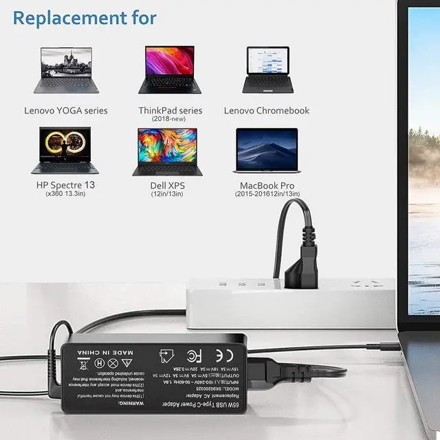 Alt view image 4 of 7 - 65W USB Type-C Charger for Lenovo Thinkpad T14 T14S T15 T16 L13 L14 L15 E14 E15 E16 X12 X13 R14 K14 Gen 1 2 3 4 5 6, P14s P15s P52s P53s P51s Laptop Power Adapter Supply Charging Cord