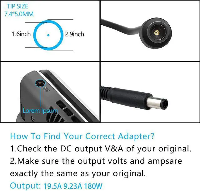 Alt view image 4 of 7 - 180W 19.5V 9.23A AC Adapter Charger Fit for Dell Alienware 15 R1 R2 Dell Precision 7510 Precision 17 7710 M4600 M4700 M4800 74X5J JVF3V DA180PM111 OptiPlex 3011 AIO Inspir 15 7577 Power Cord