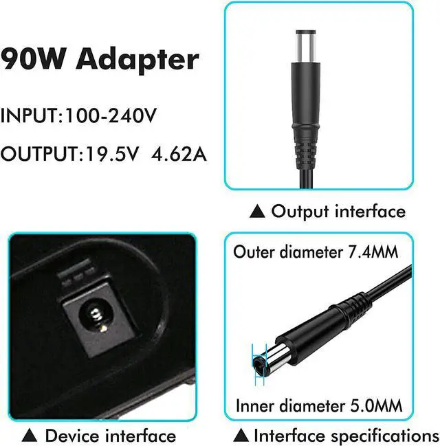 Alt view image 3 of 7 - DJW? 19.5v 4.62a 90W PA-3E AC Adapter Charger for Dell Latitude E5450 E5540 E5550 E6430 E6440 E7440,Dell Alienware M11x R1 R2 R3,Ins piron 11 14 14z 15R 17R N4010,Dell Vostro 1014 2420 2520 3360 3500