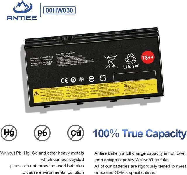 Alt view image 5 of 7 - ANTIEE 78++ 78+ 00HW030 SB10F46468 Laptop Battery Replacement for Lenovo ThinkPad P70 20ER 20ES, ThinkPad P71 20HK Series Notebook 01AV451 4X50K14092 5B10W13950 15V 96Wh 6400mAh 8-Cell