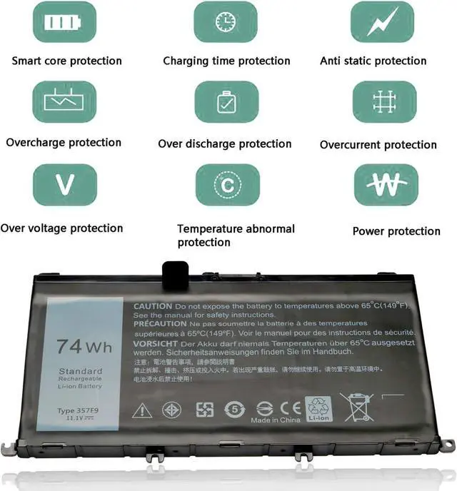 Alt view image 2 of 6 - ROLADA 74WH 357F9 Laptop Battery for Dell Inspiron 15 7000 7566 7559 7557 7567 7759 5576 5577 INS15PD Series 15-7559 INS15PD-1548B 1548R 1748B 1748R 2548R 0GFJ6 71JF4 Gaming Laptop Battery
