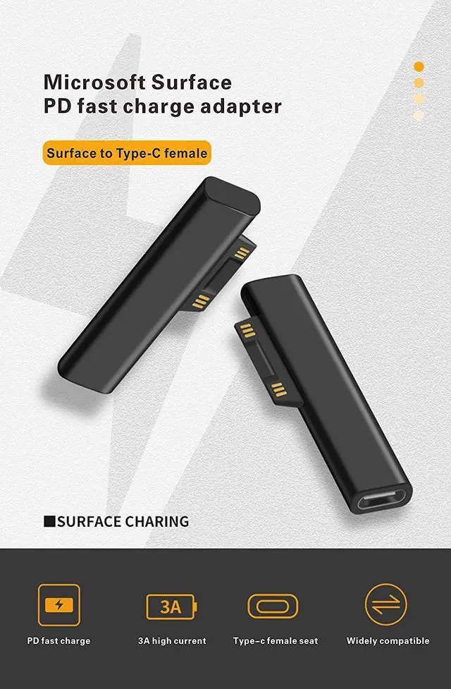 Alt view image 6 of 7 - BOLS Type-c Female to Microsoft Surface Magnetic PD65W 15V/3A Fast Charging Adapter Compatible with Surface Pro 3/4/5/6 Pro GO Laptop Book 1/2