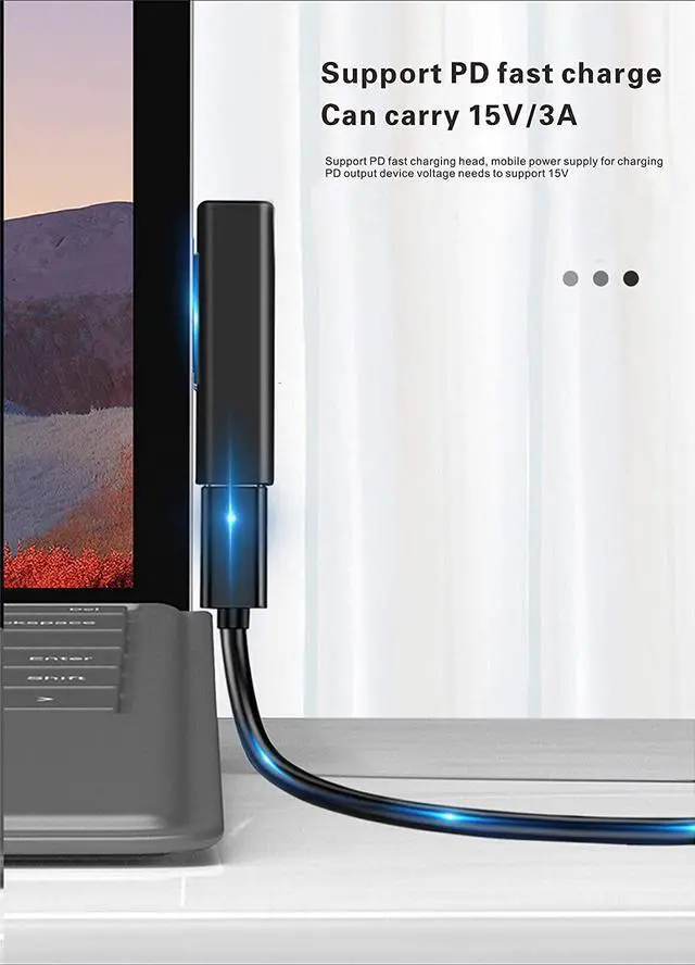 Alt view image 3 of 7 - BOLS Type-c Female to Microsoft Surface Magnetic PD65W 15V/3A Fast Charging Adapter Compatible with Surface Pro 3/4/5/6 Pro GO Laptop Book 1/2