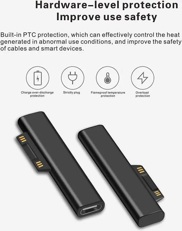 Alt view image 7 of 7 - BOLS Type-c Female to Microsoft Surface Magnetic PD65W 15V/3A Fast Charging Adapter Compatible with Surface Pro 3/4/5/6 Pro GO Laptop Book 1/2