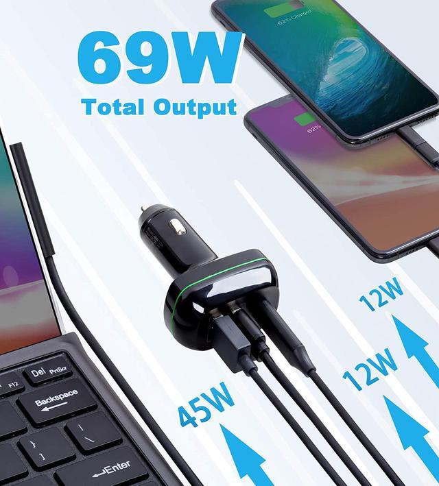 Alt view image 4 of 7 - Surface Pro Car Charger Surface Laptop Car Charger, USB C Car Charger Compatible with Surface Pro 7/6/5/4/3, Surface Laptop Go2/1, Surface Book/Go 3/2/1, Dual USB Port for iPad, Phone, Switch