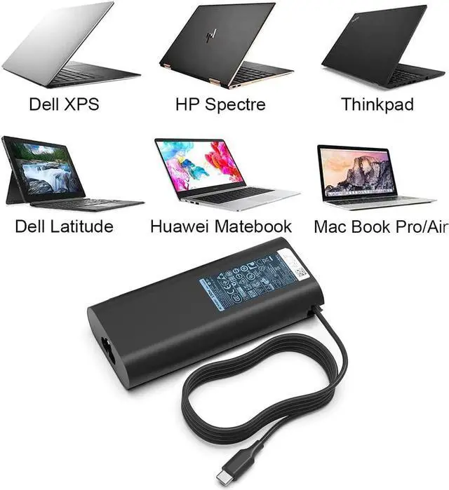 Alt view image 5 of 6 - HotTopStar 130W USB C Type C Laptop Charger Compatible for Dell XPS 15 9500 9575 17 9700, Precision 5530 2in1, Latitude 7410 7310 7210 9410 9510 5420 5320, 20V 6.5A AC Power Adapter Charger