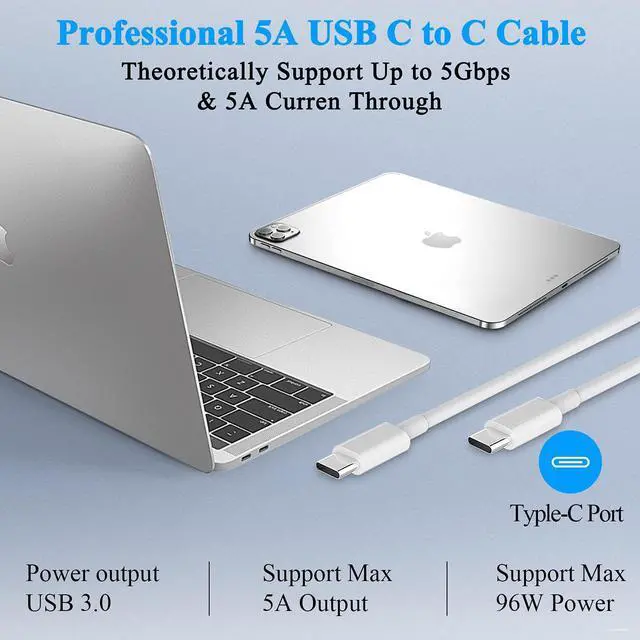 Alt view image 5 of 6 - CZRR 96W USB C Charger Power Adapter for Mac Pro 15, 13 inch, Mac Air 13 inch 2020/2019/2018, Mac 12 inch, Thunder Bolt 3 with USB-C Charge Cable (6.6ft/2m)