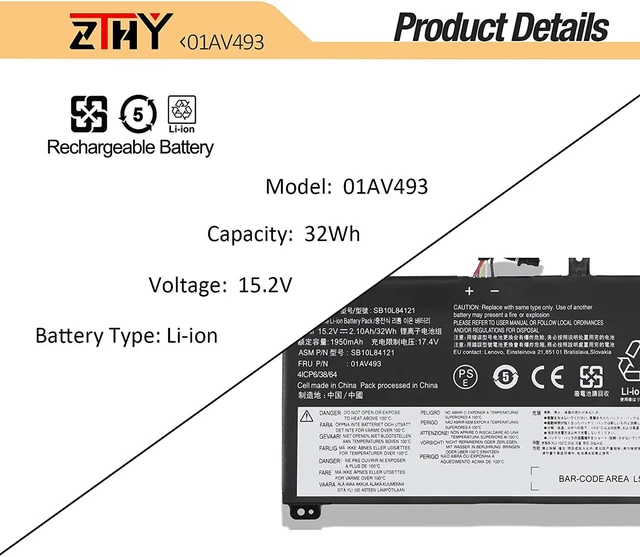 Alt view image 3 of 7 - ZTHY 01AV493 00UR890 Laptop Battery Replacement for Len OVO ThinkPad T570 20H9004RUS 20JW0009US T580 20L9001YGE P51S 20HB000WUS P52S 20LB000HGE Series 00UR891 00UR892 SB10L84121 SB10L84122 SB10L84123