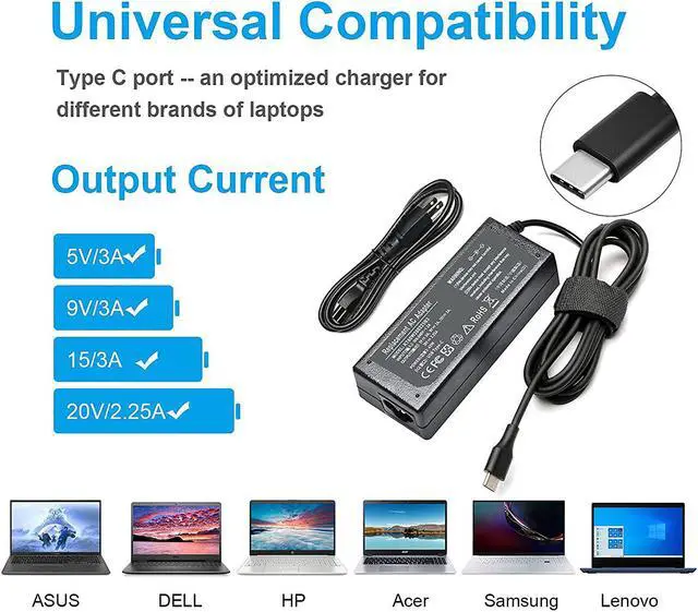Alt view image 6 of 7 - 45W USB C Charger for Acer Chromebook Spin 11 13 15 CP311 CP315 CP713 CP311-1H CP311-2H CP311-1H-C1FS 1H-C5PN 1HN-C2DV 2H-C679 CP315-1H CP315-1H-P8QY CB311-8H CB314 CB315 Acer Laptop Charger Type-C