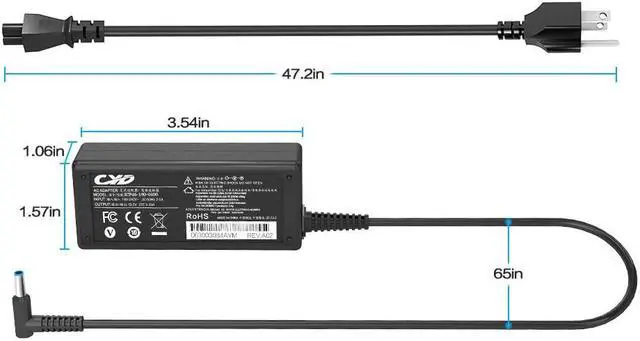Alt view image 6 of 7 - QYD 45W Laptop Charger Compatible for HP Laptop Charger 15-BS020WM 15-AB153NR 15-BS074NR 741727-001 740015-002 HSTNN-CA40 7400015-001 740015-003 ADP-45WD B Ac Adapter,8.2ft Notebook Power Cord Cable