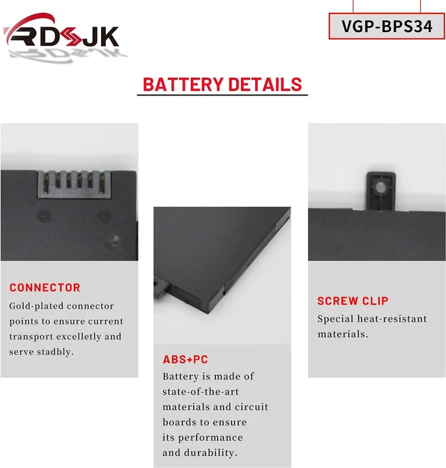 Alt view image 5 of 7 - VGP-BPS34 VGP-BPL34 Laptop Battery for Sony Vaio Fit 14 15 Touch SVF14AC1QL SVF14A14CXP SVF14A16CXB SVF15A1ACXB SVF15A1ACXS SVF15A1BCXB SVF15A1BCXS SVF15A1CCXB SVF15A1DPXB SVF15A18CXB 11.1V 41Wh
