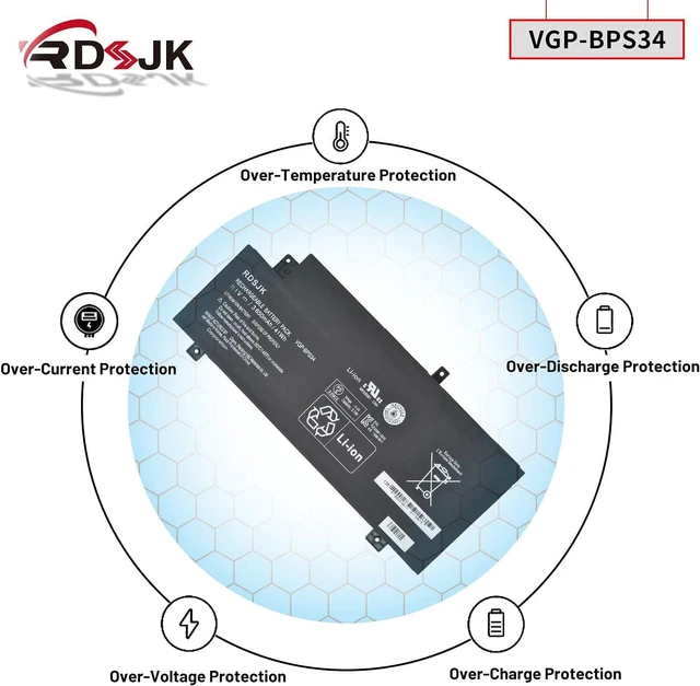 Alt view image 6 of 7 - VGP-BPS34 VGP-BPL34 Laptop Battery for Sony Vaio Fit 14 15 Touch SVF14AC1QL SVF14A14CXP SVF14A16CXB SVF15A1ACXB SVF15A1ACXS SVF15A1BCXB SVF15A1BCXS SVF15A1CCXB SVF15A1DPXB SVF15A18CXB 11.1V 41Wh