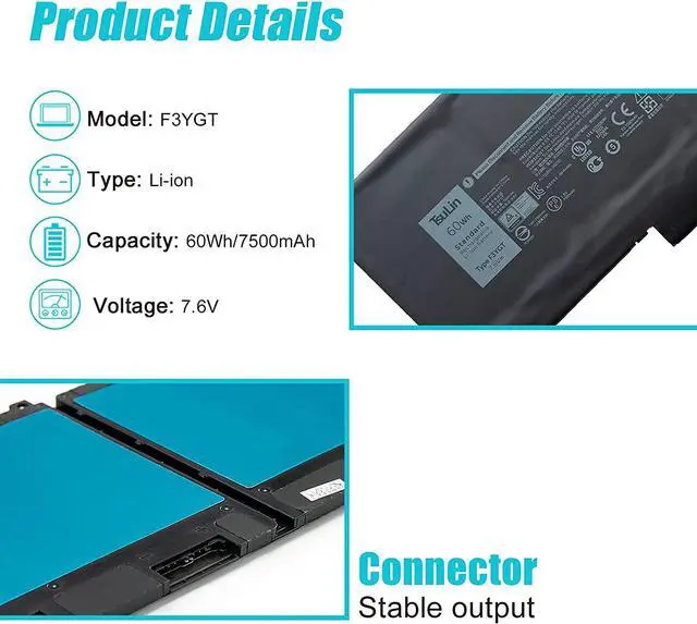 Alt view image 3 of 7 - TsuLin F3YGT Laptop Battery Compatible with Dell Latitude 7480 7490 7280 7290 7380 7390 Series 0DM3WC DM3WC 2X39G 7.6V 60Wh 7500mAh