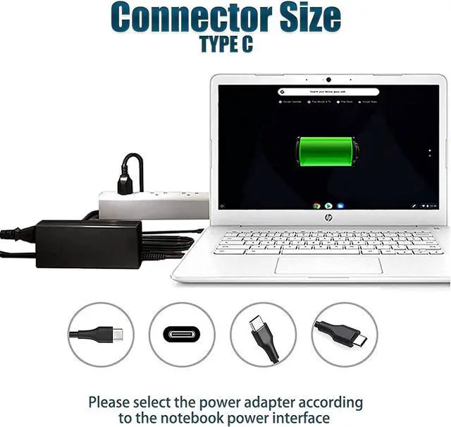 Alt view image 3 of 7 - NACKEEY Chromebook Charger C302 C302CA C213SA C214MA C223NA C523NA for Asus Laptop Charger USB Type C Adapter Power Cord, (SK90A200225)