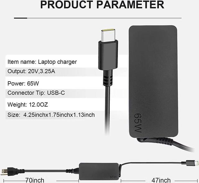 Alt view image 2 of 7 - Replacement 65w USB c Laptop Charger for Lenovo ThinkPad/Chromebook/Yoga,ThinkPad T480 T490 T580 E480 ADLX65YDC2A Power Supply for Lenovo Laptop Charger