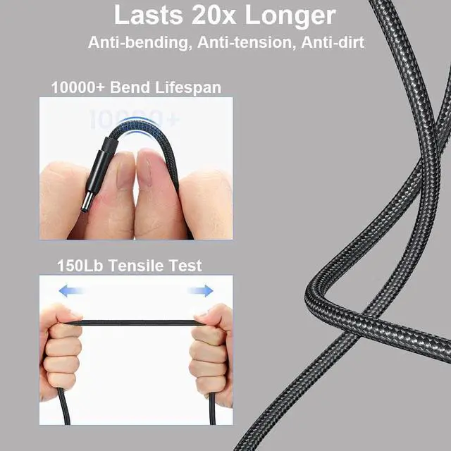 Alt view image 4 of 6 - USB C to 5.5mm Adapter Cable Male Type C to Right Angle DC 5.5 x 2.5mm Universal Braided Converter Cord for Power Bank Battery Pack Charging Supply Levono IdeaPad Z560 Z570 Z565 U400 Laptop PD Charger
