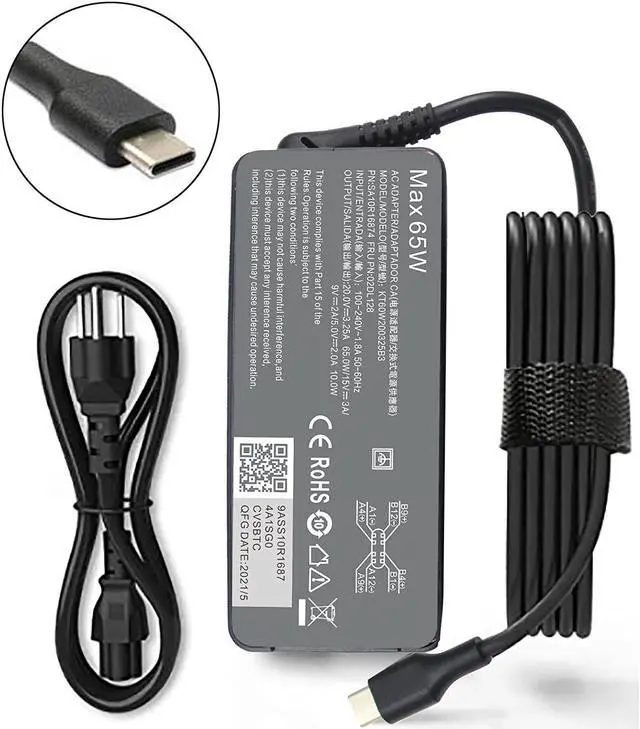 Alt view image 2 of 6 - 65W USB C Type C Laptop Charger Fit for Lenovo ThinkPad P43s P53s X1 Tablet Carbon Yoga Chromebook C330 100E 300E ThinkPad Yoga L14 L15 T14s 730-13ikb c740-15iml ADLX45YCC2E ADLX65YLC3A 4X20M26268