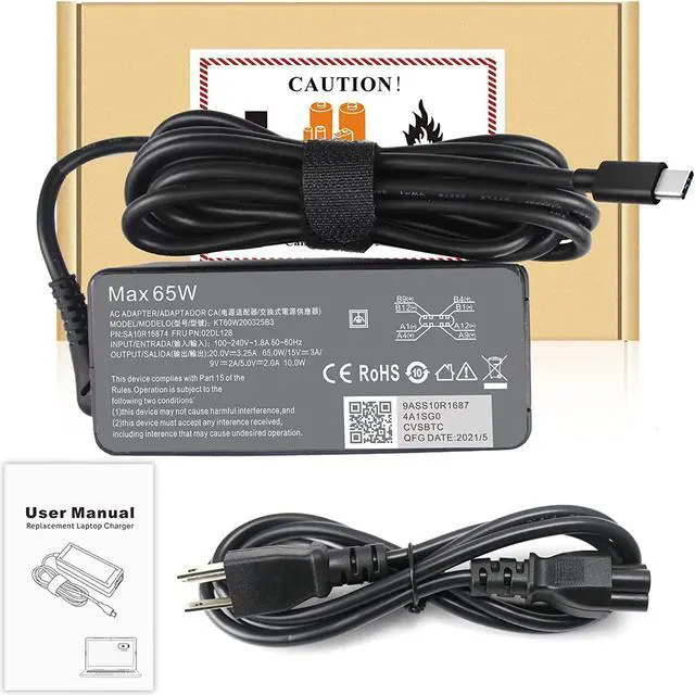 Alt view image 6 of 6 - 65W USB C Type C Laptop Charger Fit for Lenovo ThinkPad P43s P53s X1 Tablet Carbon Yoga Chromebook C330 100E 300E ThinkPad Yoga L14 L15 T14s 730-13ikb c740-15iml ADLX45YCC2E ADLX65YLC3A 4X20M26268
