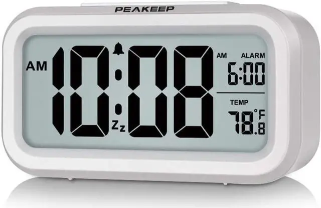 Main image of Peakeep Night Light Digital Alarm Clock Battery Operated with Indoor Temperature, Desk Small Clock (White)
