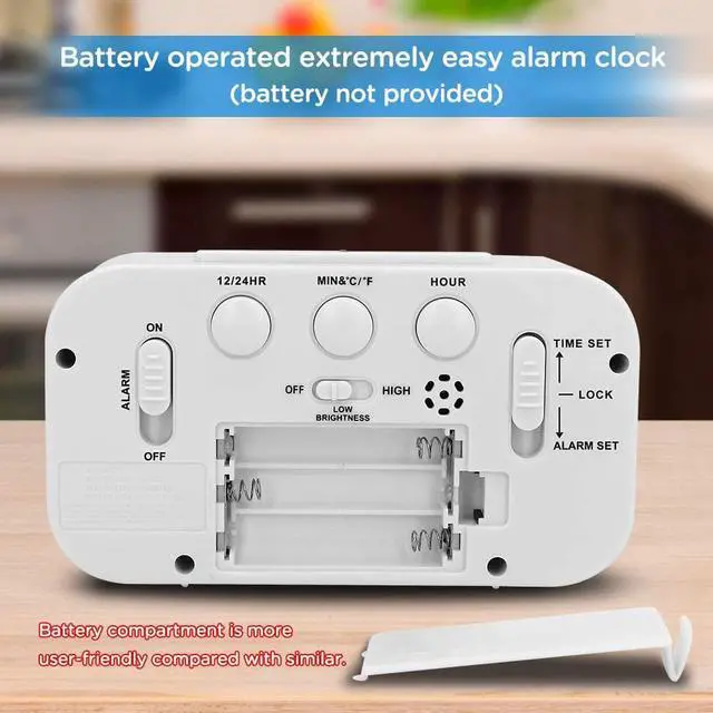 Alt view image 7 of 7 - Peakeep Night Light Digital Alarm Clock Battery Operated with Indoor Temperature, Desk Small Clock (White)