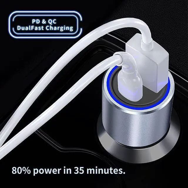 Alt view image 4 of 7 - USB PD Type C Car Charger, 42w QC3.0 Fast Charge Adapter,Car Adapter Cigarette Lighter Compatible with iPhone 13/13Pro/13 Pro Max/12/XS, Samsung Xiaomi and More, Include a 3-in-1 Charging Cable