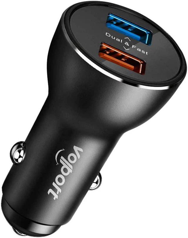 Main image of volport Dual USB Car Charger: 39W All-Metal Cigarette Lighter Adapter - Black Mini Car Charging with 2 Quick Charge 3.0 USB Port for iPhone Samsung Galaxy LG Google Pixel Moto Phone