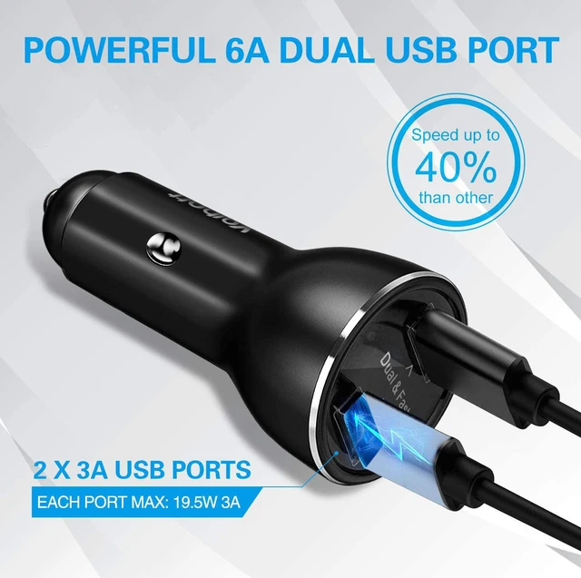 Alt view image 2 of 7 - volport Dual USB Car Charger: 39W All-Metal Cigarette Lighter Adapter - Black Mini Car Charging with 2 Quick Charge 3.0 USB Port for iPhone Samsung Galaxy LG Google Pixel Moto Phone