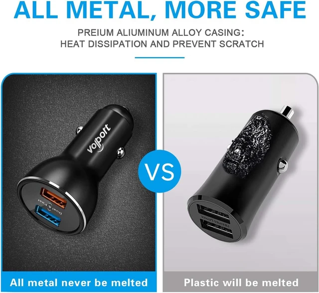 Alt view image 5 of 7 - volport Dual USB Car Charger: 39W All-Metal Cigarette Lighter Adapter - Black Mini Car Charging with 2 Quick Charge 3.0 USB Port for iPhone Samsung Galaxy LG Google Pixel Moto Phone