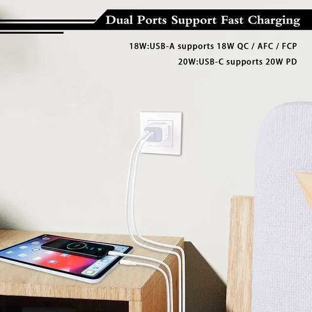 Alt view image 5 of 7 - USB C Power Adapter,3Pack 20W 2 Port PD&QC 3.0 Type C Fast Charging Block Wall Charger Compatible for iPhone 16e 16 15 14 13 12 11 Pro Max,SE,iPad,8 7 Plus,Samsung Galaxy S21 S20 S10 Plus,Pixel 9 8 7