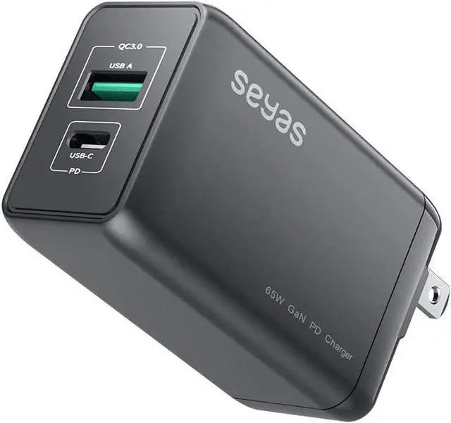Main image of USB C Charger, Seyas 65W Fast Charger Power Delivery 3.0 GaN Tech Wall Charger Foldable Power Adapter PD Charger for iPhone/MacBook/iPad/Airpods/Pixel/Galaxy/Switch and More, Black
