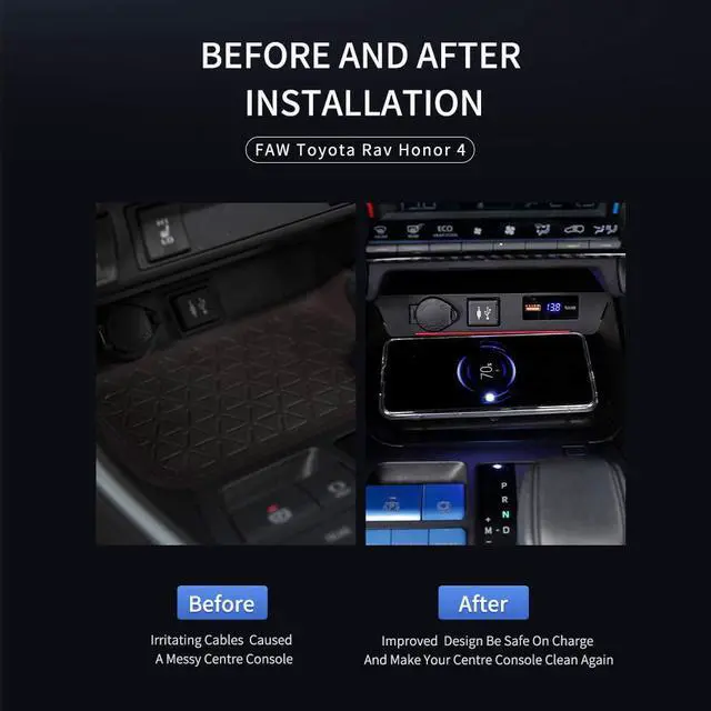 Alt view image 6 of 6 - Car Wireless Charger Mount fit for Toyota RAV4 2019-2024,QC 3.0 Fast Charging Compatible with iPhone,,Qi WPC Qi 3.0 Wireless Charging,2 USB Port 36W Wireless Charger Pad