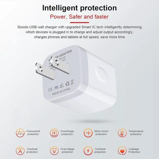 Alt view image 4 of 7 - iPhone Charger Block Plug in Phone Charger 4Pack Single Port USB Wall Charge Fast Charging Adapter Cube Box for iPhone 16 15 14 13 SE(2020) 12/11pro/XS/XS Max  Galaxy S25/S24/S23 LG