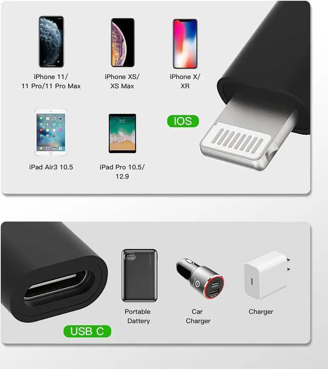 Alt view image 4 of 7 - 3Pack,USB C Female to Compatible with Lightning Male Adapter type c power charger plug charging cable connector for apple Compatible for iPhone 12 11Pro Max mini X/XR/XS/8/7Plus for Ipad Air converter