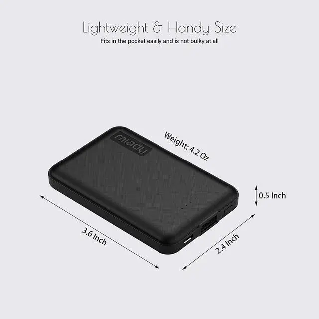 Alt view image 6 of 6 - Miady 2-Pack 5000mAh Mini Portable Charger, Power Pack with 5V 2.4A USB Output, Power Bank Phone Charger for iPhone 12/13/14 Series, Android Phones and etc