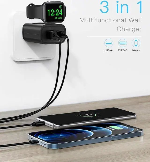 Alt view image 3 of 7 - Fast Charger, 24W USB C Charger for iPhone 13/12/Mini/12 Pro Max, Wall Charger with Foldable Apple Watch Wireless Charger, PD Charger for iPhone, AirPods
