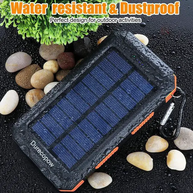 Alt view image 6 of 7 - Solar Charger Power Bank, 20000mAh Portable Outdoor Waterproof Solar Battery Charger, Camping External Backup Battery Pack USB C Ports Input/Output, 2 Led Light Flashlight with Compass (Orange)