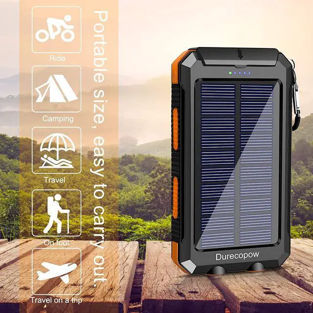 Alt view image 7 of 7 - Solar Charger Power Bank, 20000mAh Portable Outdoor Waterproof Solar Battery Charger, Camping External Backup Battery Pack USB C Ports Input/Output, 2 Led Light Flashlight with Compass (Orange)