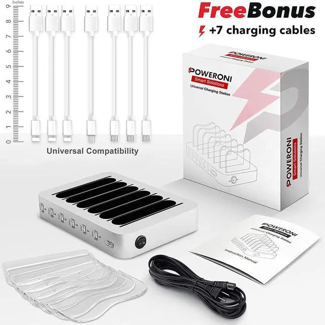 Alt view image 7 of 7 - Poweroni USB Charging Dock - 6-Port - Fast Charging Station for Multiple Devices Apple - Multi Phone Charger Station - Charging Station - for Apple iPad iPhone and Android Cell Phone and Tablet