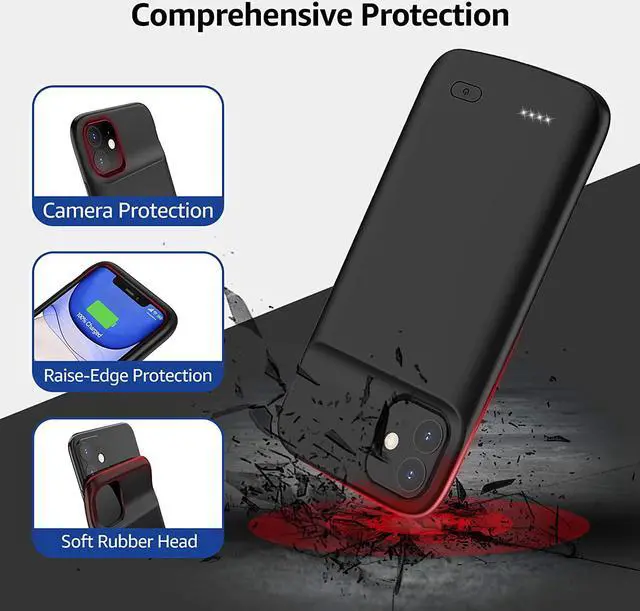 Alt view image 4 of 4 - Battery Case for iPhone 11, OMEETIE Real 5000mAh Slim Portable Protective Charging Case Rechargeable Charger Case Only for iPhone 11 Compatible with Earphones (6.1 inch/Black)