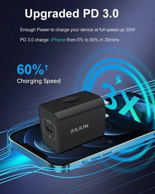 Alt view image 2 of 7 - 20W PD USB C Wall Charger Adapter [60W/6FT] USB Type C to USB-C Cable, Fast Charging 3.0 Block Plug Cube Brick Box, Android USBC to C Phone Power Charger Cord for Samsung Galaxy Google Pixel iPhone 15