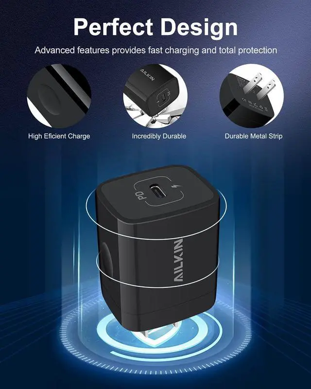 Alt view image 3 of 7 - 20W PD USB C Wall Charger Adapter [60W/6FT] USB Type C to USB-C Cable, Fast Charging 3.0 Block Plug Cube Brick Box, Android USBC to C Phone Power Charger Cord for Samsung Galaxy Google Pixel iPhone 15