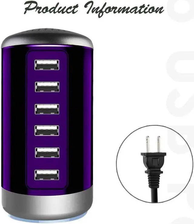 Alt view image 3 of 7 - Universal USB Charger 6-Port Desktop USB Charging Station Hub with Smart Identification Technology Compatible with iPhone iPad Cell Phone Tablets(Purple)