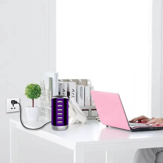 Alt view image 7 of 7 - Universal USB Charger 6-Port Desktop USB Charging Station Hub with Smart Identification Technology Compatible with iPhone iPad Cell Phone Tablets(Purple)