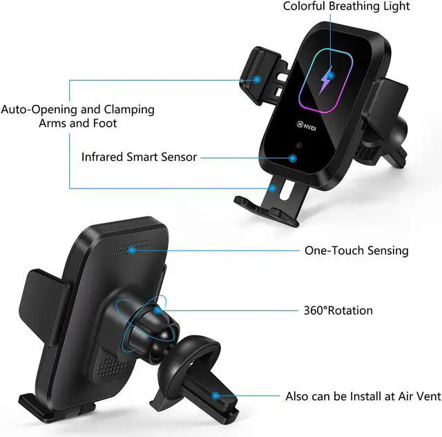 Alt view image 3 of 6 - Wireless Car Charger-Cup Holder Phone Mount,Automatic Infrared Smart Sensor Clamping Qi 15W Fast Universal Adjustable Cell Phone Wireless Charging Air Vent Cradle