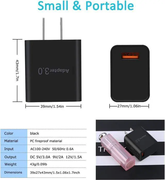 Alt view image 3 of 7 - USB Wall Charger, Besgoods 5V 3A Fast Charging Block 3.0 Power Adapter 18W Compatible with Wireless Charger iPhone 16 15 14 Pro Max Galaxy S24 S23 Ultra 22 21 20 A03s Android Camping Fan, 2Pack