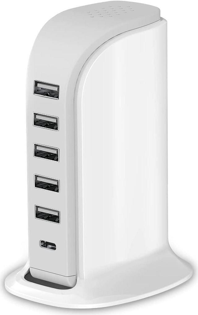 Main image of Charging Station for Multiple Devices 40W Upoy, Wall Charger Block 5 USB Ports(Shared 6A), USB Charging Hub Smart IC, Charger Tower with Type-C 3A for iPhone iPad Tablets Smartphones, Home Office Use