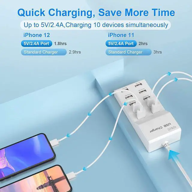 Alt view image 2 of 7 - USB Wall Charger USB Charging Station for Multiple Devices USB Charger 10-Ports Power Hub Strip Smart Plug Charging Dock Charge Block Compatible with iPhone 15,iPod,Galaxy S Smart Phones