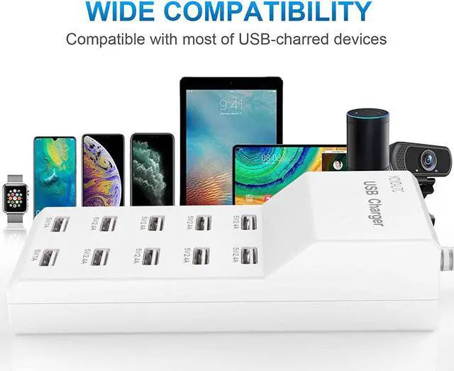 Alt view image 4 of 7 - USB Wall Charger USB Charging Station for Multiple Devices USB Charger 10-Ports Power Hub Strip Smart Plug Charging Dock Charge Block Compatible with iPhone 15,iPod,Galaxy S Smart Phones
