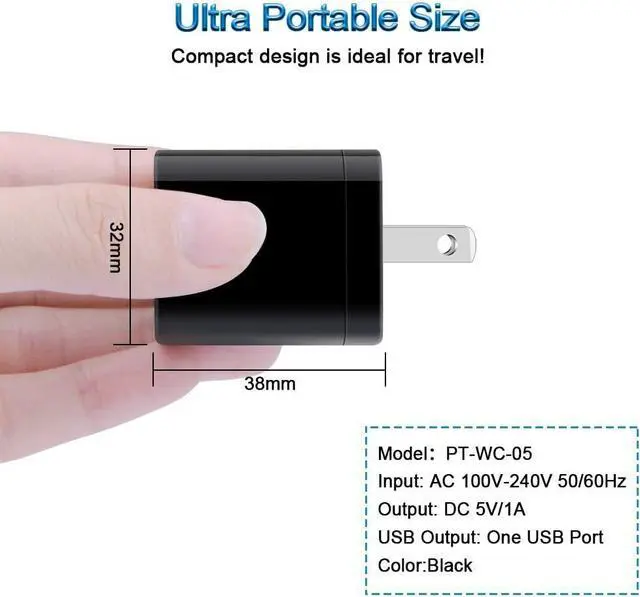 Alt view image 2 of 7 - Wall Charger Cube 1A/5V Single Port USB Plug 3 Pack Travel Black Charging Block Box Adapter Compatible Phone  Galaxy S24 S23 A21 A51 A71 S20 S10 S9 S8 A10e Note20/10 Moto G7 G6 LG Stylo 6/5/4